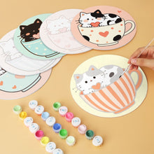 Load image into Gallery viewer, Mini Paint by Numbers Set - Discs Ø20cm (6 pieces) - Cats and Teacups