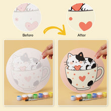 Load image into Gallery viewer, Mini Paint by Numbers Set - Discs Ø20cm (6 pieces) - Cats and Teacups