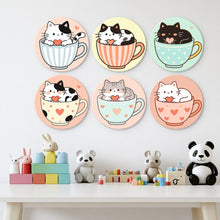 Load image into Gallery viewer, Mini Paint by Numbers Set - Discs Ø20cm (6 pieces) - Cats and Teacups