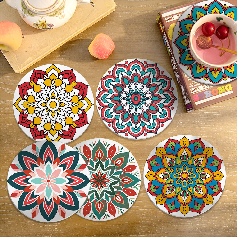 Paint by numbers 10cm Coasters (6 pieces) - Colourful Coasters Mandala
