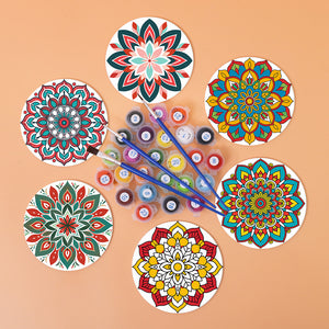 Paint by numbers 10cm Coasters (6 pieces) - Colourful Coasters Mandala