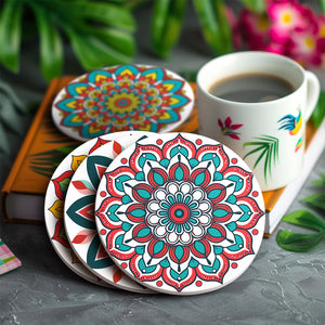 Paint by numbers 10cm Coasters (6 pieces) - Colourful Coasters Mandala