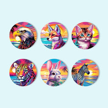 Load image into Gallery viewer, Paint by numbers 10cm Coasters (6 pieces) - Pop Art Wildlife