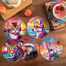 Load image into Gallery viewer, Paint by numbers 10cm Coasters (6 pieces) - Pop Art Wildlife