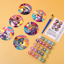 Load image into Gallery viewer, Paint by numbers 10cm Coasters (6 pieces) - Pop Art Wildlife