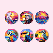 Load image into Gallery viewer, Paint by numbers 10cm Coasters (6 pieces) - Vibrant Tropical Birds