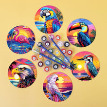 Load image into Gallery viewer, Paint by numbers 10cm Coasters (6 pieces) - Vibrant Tropical Birds