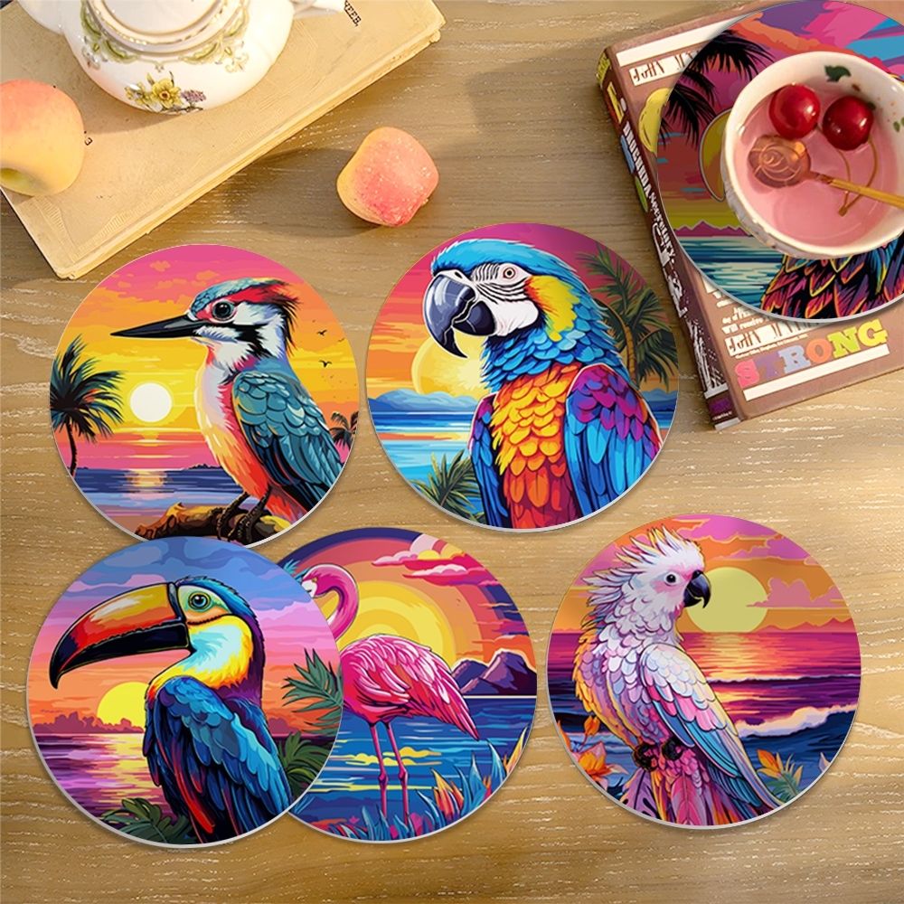 Paint by numbers 10cm Coasters (6 pieces) - Vibrant Tropical Birds ...