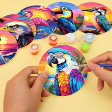 Load image into Gallery viewer, Paint by numbers 10cm Coasters (6 pieces) - Vibrant Tropical Birds
