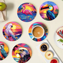 Load image into Gallery viewer, Paint by numbers 10cm Coasters (6 pieces) - Vibrant Tropical Birds