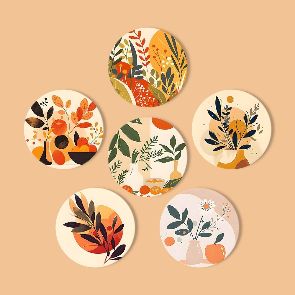 Paint by numbers 10cm Coasters (6 pieces) - Modern Botanical Design