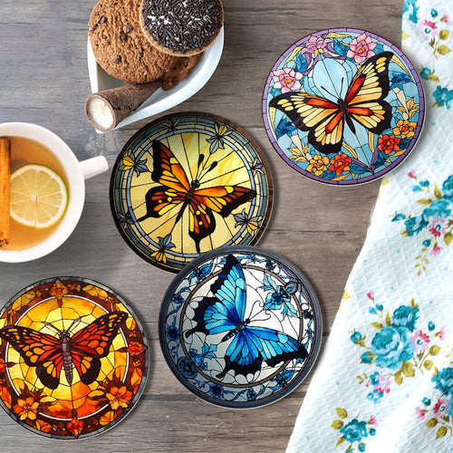 Paint by numbers 10cm Coasters (4 pieces) - Vibrant Wings: A Butterfly Quartet
