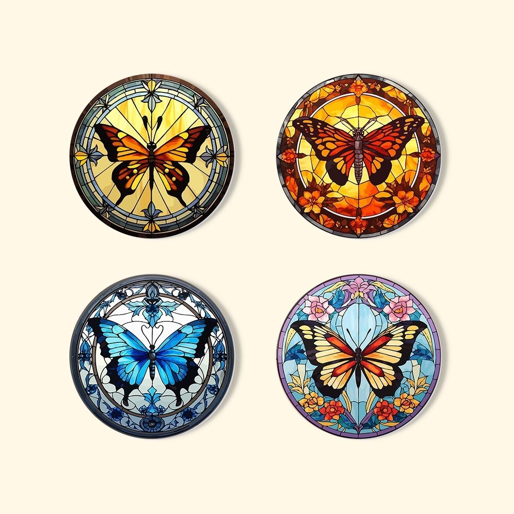 Paint by numbers 10cm Coasters (4 pieces) - Vibrant Wings: A Butterfly Quartet