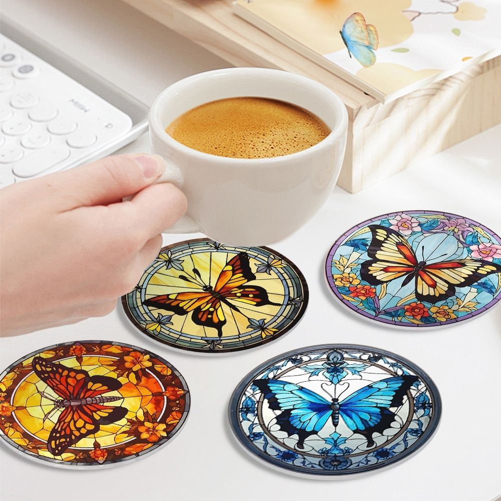 Paint by numbers 10cm Coasters (4 pieces) - Vibrant Wings: A Butterfly ...