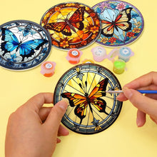 Load image into Gallery viewer, Paint by numbers 10cm Coasters (4 pieces) - Vibrant Wings: A Butterfly Quartet