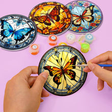 Load image into Gallery viewer, Paint by numbers 10cm Coasters (4 pieces) - Vibrant Wings: A Butterfly Quartet