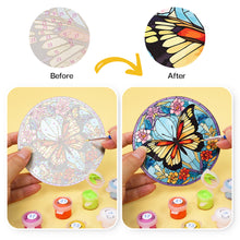 Load image into Gallery viewer, Paint by numbers 10cm Coasters (4 pieces) - Vibrant Wings: A Butterfly Quartet