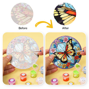 Paint by numbers 10cm Coasters (4 pieces) - Vibrant Wings: A Butterfly Quartet