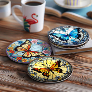 Paint by numbers 10cm Coasters (4 pieces) - Vibrant Wings: A Butterfly Quartet
