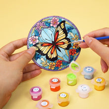 Load image into Gallery viewer, Paint by numbers 10cm Coasters (4 pieces) - Vibrant Wings: A Butterfly Quartet