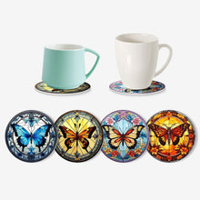 Load image into Gallery viewer, Paint by numbers 10cm Coasters (4 pieces) - Vibrant Wings: A Butterfly Quartet