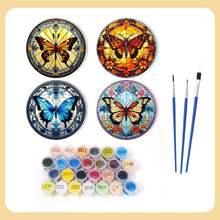 Load image into Gallery viewer, Paint by numbers 10cm Coasters (4 pieces) - Vibrant Wings: A Butterfly Quartet