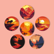 Load image into Gallery viewer, Paint by numbers 10cm Coasters (6 pieces) - Sunset Scene