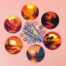Load image into Gallery viewer, Paint by numbers 10cm Coasters (6 pieces) - Sunset Scene