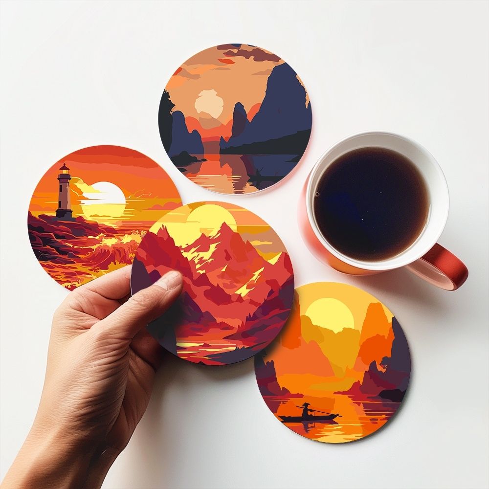 Paint by numbers 10cm Coasters (6 pieces) - Sunset Scene – Figured'Art