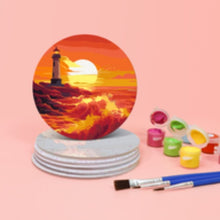 Load image into Gallery viewer, Paint by numbers 10cm Coasters (6 pieces) - Sunset Scene