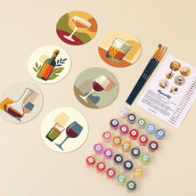 Load image into Gallery viewer, Paint by numbers 10cm Coasters (6 pieces) - Wine Tasting
