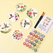 Load image into Gallery viewer, Paint by numbers 10cm Coasters (6 pieces) - Hummingbird Dance