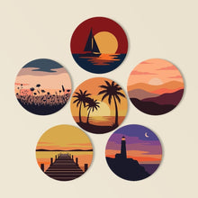Load image into Gallery viewer, Paint by numbers 10cm Coasters (6 pieces) - Sunset Horizons Figured'Art