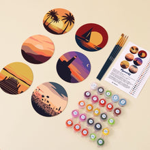 Load image into Gallery viewer, Paint by numbers 10cm Coasters (6 pieces) - Sunset Horizons