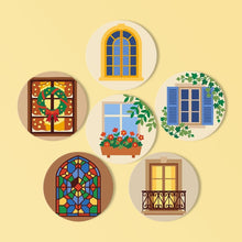 Load image into Gallery viewer, Paint by numbers 10cm Coasters (6 pieces) - Enchanted Windows Figured'Art