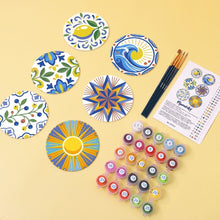 Load image into Gallery viewer, Paint by numbers 10cm Coasters (6 pieces) - Mediterranean Motifs