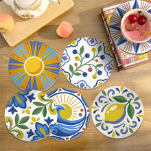 Load image into Gallery viewer, Paint by numbers 10cm Coasters (6 pieces) - Mediterranean Motifs