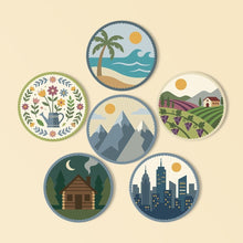 Load image into Gallery viewer, Paint by numbers 10cm Coasters (6 pieces) - Enchanted Horizons Figured'Art