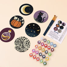 Load image into Gallery viewer, Paint by numbers 10cm Coasters (6 pieces) - Halloween Magic