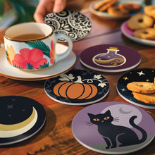 Load image into Gallery viewer, Paint by numbers 10cm Coasters (6 pieces) - Halloween Magic