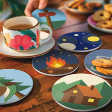 Load image into Gallery viewer, Paint by numbers 10cm Coasters (6 pieces) - Camping Nights