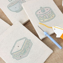Load image into Gallery viewer, Punch Needle Kits (4 pieces) with frames - Breakfast Treats 3