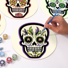 Load image into Gallery viewer, Paint by numbers 20cm Placemats (6 pieces) - Colourful Day of the Dead Skull