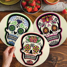 Load image into Gallery viewer, Paint by numbers 20cm Placemats (6 pieces) - Colourful Day of the Dead Skull