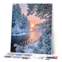 Load image into Gallery viewer, Diamond Painting - River in the middle of the forest in winter