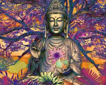 Load image into Gallery viewer, Diamond Painting - Buddha statue in front of a large tree