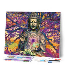 Load image into Gallery viewer, Diamond Painting - Buddha statue in front of a large tree