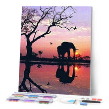 Load image into Gallery viewer, Diamond Painting | Diamond Painting - Elephant and Sunset Sun | animals Diamond Painting Animals elephants | FiguredArt