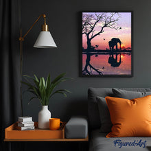 Load image into Gallery viewer, Diamond Painting | Diamond Painting - Elephant and Sunset Sun | animals Diamond Painting Animals elephants | FiguredArt