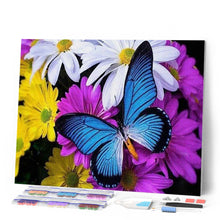 Load image into Gallery viewer, Diamond Painting | Diamond Painting - Blue Butterfly and Flowers | animals butterflies Diamond Painting Animals flowers | FiguredArt